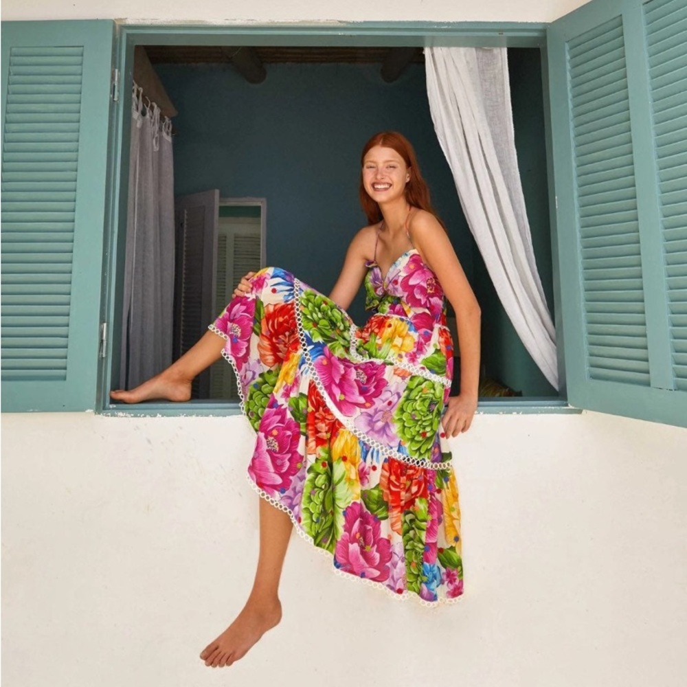 Farm Rio Rainbow Chita Floral-Print Midi Dress